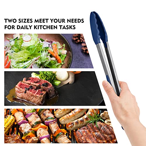 Image of HOTEC Stainless Steel Kitchen Tongs with Silicone Tips, Set of 2-9 inch and 12 inch