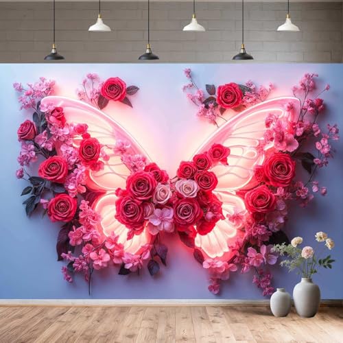 Fondo decorativo floral rojo 10x8 pies para fiestas miniatura 5