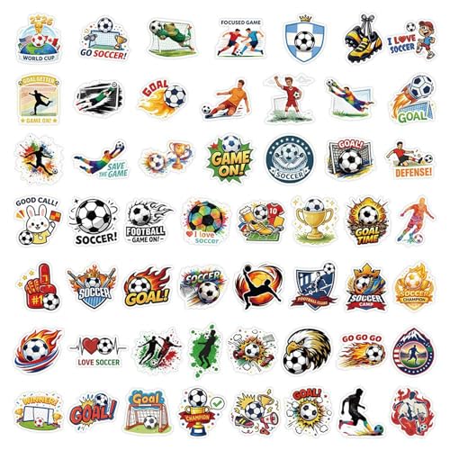 WUMZIRA 100 Pcs Stickers Foot, Autocollants Football en Vinyle Imperméables pour Ordinateur Portable, Gourde, Skateboard, Vélo, Lot de Stickers de Sport...