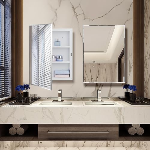 image for IDYLLOR Plastic Bathroom Medicine Cabinet with Framed Mirror 16 x 22 i