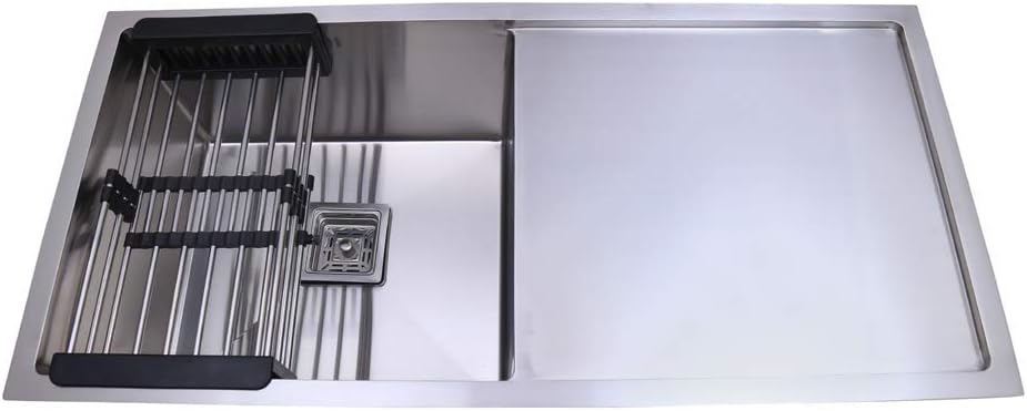 BLACKADO 304 GRADE STAINLESS STEEL DOUBLE BOWL HANDMADE KITCHEN SINKS (37 * 18 * 10", 37 * 18 * 10 SINGLE BOWL DRAINBOARD)