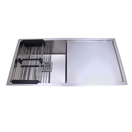 Rigwell Lifetime SS-304 Grade Stainless Steel Matt Satin Finish Single Bowl Handmade Kitchen Sink with Drain Board (37 x 18 x 10 Inches)