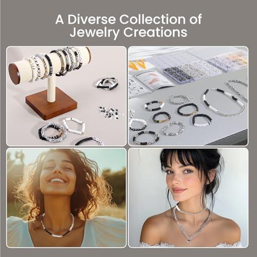 Image of Beadact Bead Spinner for Bracelet Making Kit, 3 Boxes Black White & Gold Clay Beads with Bead Spinner, Friendship Bracelet Making Kit for DIY Crafts with Spacer Beads and Charms,Gift for Bead Lovers