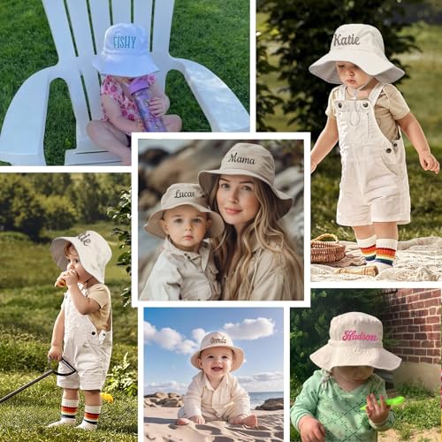 Personalized Baby Sun Hat with Name - Wide Brim Bucket Hat for Toddler Girls & Boys, Custom Embroidered Beach Hat2