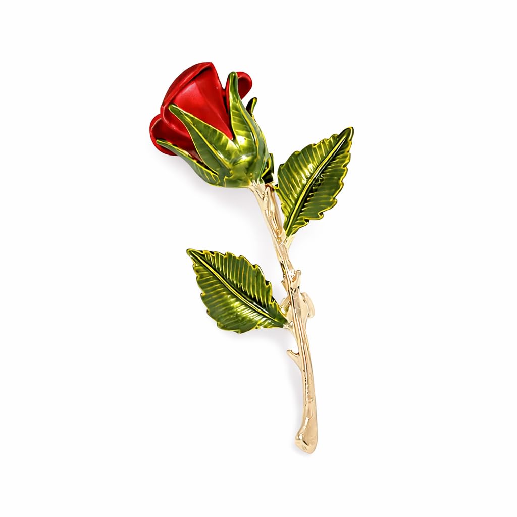 Elegant Red Rose Flower Brooch for Women | Gold-Tone Metal Floral Lapel Pin | Stylish Saree, Dress & Blazer Accessory-picture-11