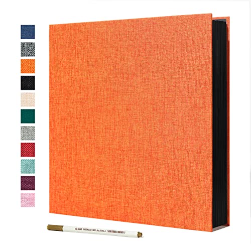 Spbapr Album fotografico grande autoadesivo in lino con copertina magnetica per album di ritagli fai da te, 60 pagine adesive nere per immagini 3x5 4x6 5x7 8x10 con penna in metallo