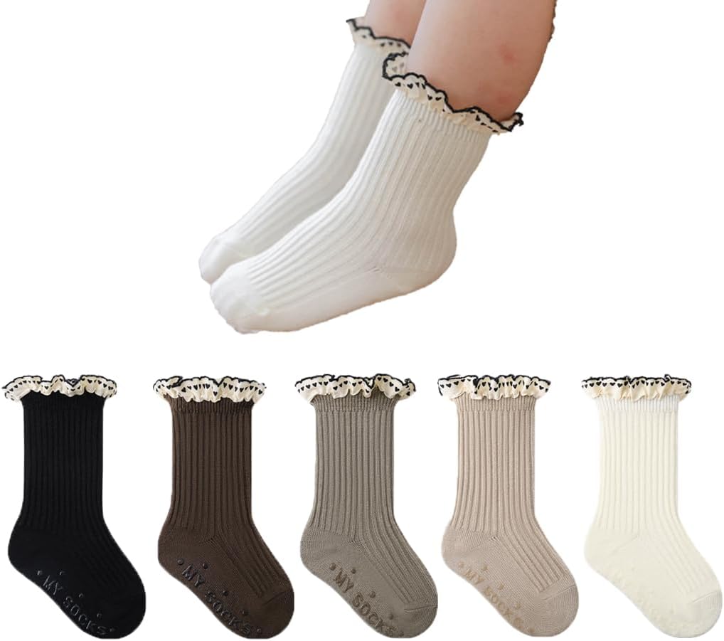 Ashmyova Baby Girls Vintage Ankel Lace Socks Toddler Ruffles Casual Dress Socks 6 Pack