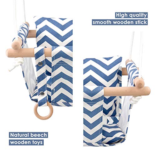 HAPPY PIE PLAY&ADVENTURE Secure Canvas Hanging Swing Seat Chair for Toddler with Safety Belt - Indoor and Outdoor (Blue)