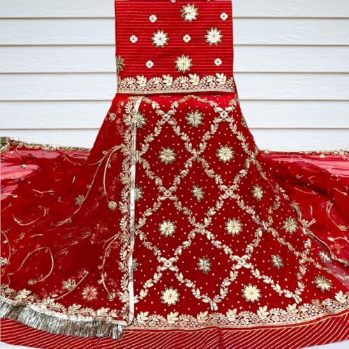 Image of SHYAMLATA Heavy Embroidery Work Semi Stitched Shimmer Silk Designer Rajputi Poshak For Women Rajasthani Lehenga Choli