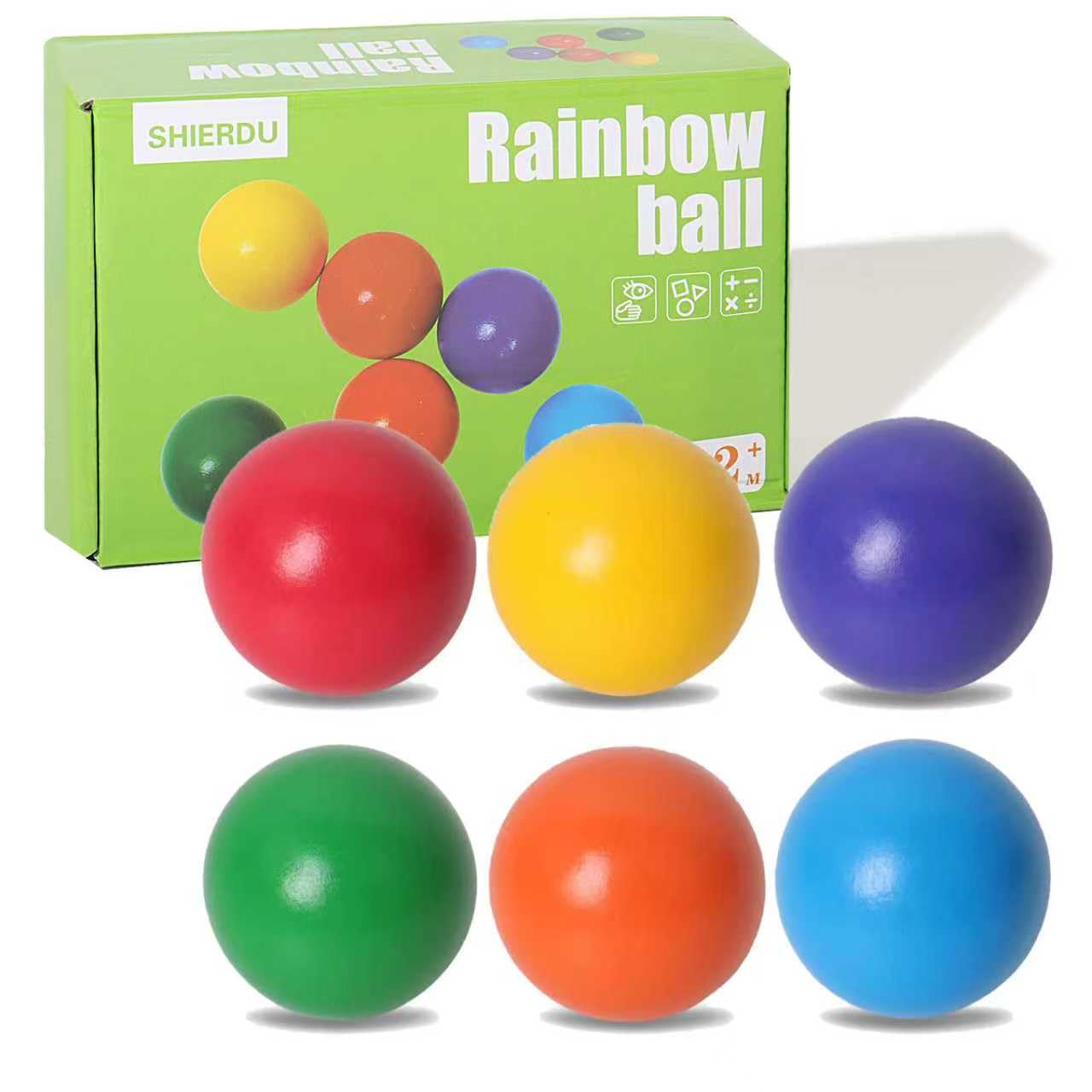 Amazon.com: SHIERDU 木製彩虹球,6 個彩色木球玩具,適合幼兒和嬰兒抓握