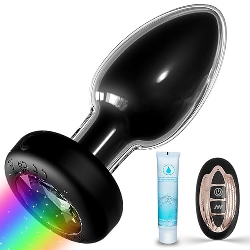 Crystal Glass Vibrating Butt Plug with Light Up Luxury Jewelry Anal Plug Stimulation Unisex Vibrators Adult Anal Sex Toys Prostate Massager (Blcak)