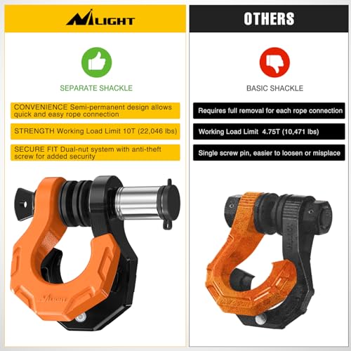 Image of Nilight 2 Pack 3 /4 inch D-Ring Separate Shackle with 7 /8 inch Lock Pin 45,000 lbs Break Strength, Off Road Recovery Shackle with Isolators Washers for Use with Tow Strap, Winch, Truck Vehicle (Black&Orange)
