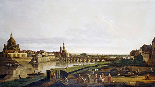 Affiche sur toile avec vue de Dresde par Bernardo Bellotto tableau encadré 55x101 cm