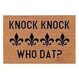Funny Coir Doormat Knock Knock Who Dat Fleur de lis Welcome Front Porch Decor - 23.6 x 15.7 inch Non Slip Outdoor & Indoor Personalized Rug with PVC Backing