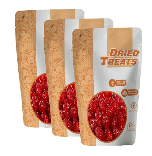 Image of Dried treats Dried Cherries 750 Grams (250 Grams X 3) - Juicy, Sweet and Chewy Snack Rich in Vitamins & Fiber | Loved by Kids, Travellers and Cooking Friendly Moms | Easy to Pack for Lunchboxes, Trips, or Decorating Cakes, Cupcakes, Ice-Cream and More | Ready to Eat Sweet Red Cherry