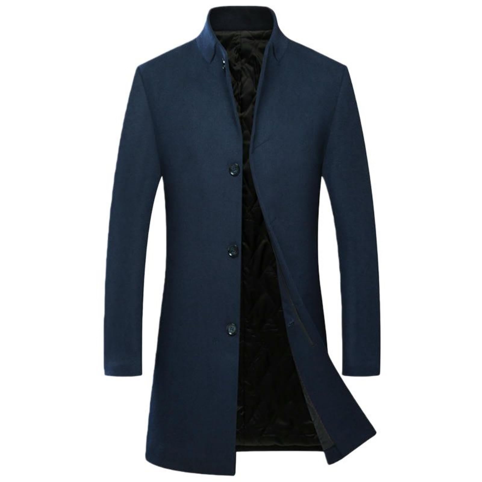Trench da uomo, caldo, medio, lungo, con colletto alto, per autunno e inverno