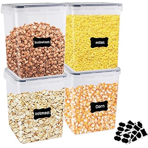 Lre Co. Storage Boxes 5.2 L with Lids, Set of 4 Storage Jars, Airtight Storage Container, BPA-Free Food Storage Box, Kitchen Storage with Lid for Flour, Cornflakes, Sugar Cover