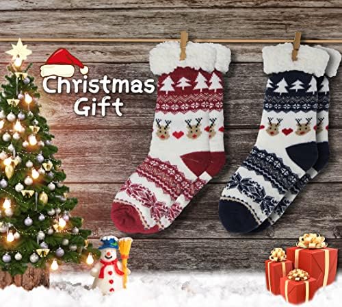 Image of BenSorts Women Winter Thick Slipper Socks with Grippers Non Slip Warm Fuzzy Socks Christmas Gifts