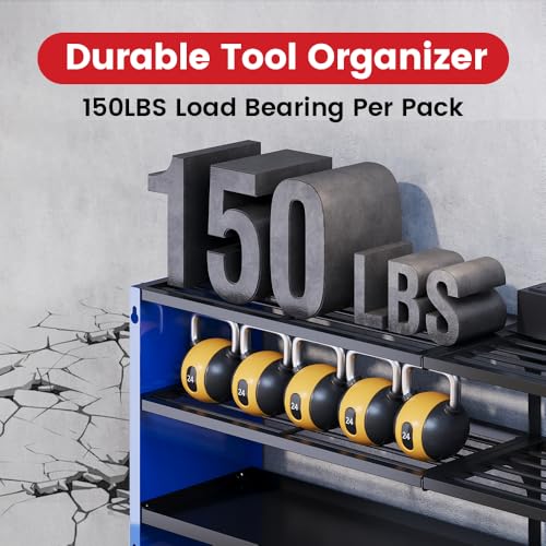Image of 4-Tier Power Tool Organizer, Built-in 2-Outlet Charging Station for Small Garages,400lb Capacity 12mm Steel Drill Holder & Battery Storage for DIY Workshops (4 Slots with 2 Outlets Power Strip)