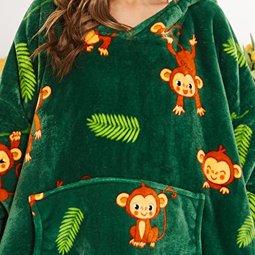THREE POODLE Wearable Blanket Hoodie for Women, Oversized Sherpa Sweatshirt Blanket for Adults Men, Cozy Monkey Hooded Blankets, Gifts for Teen Girls Women Mom Sister
