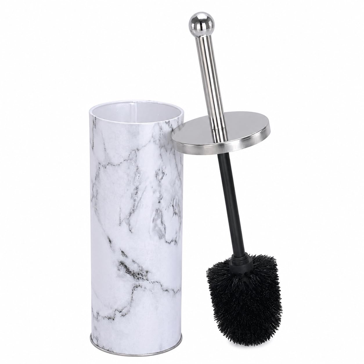 Zahari Home Marble Toilet Bowl Brush and Holder, White, Metal