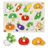 木製パズル 型はめパズル 赤ちゃん モンテッソーリ 知育玩具 幼児早期開発 形合わせ 形認識 色認知 色彩感覚 脳トレ 手と目の調和 カラーマッチング おもちゃ フルーツ/動物/乗り物/海洋生物/野菜/数字/英語のアルファベットのパズル 男の子 女の子おもちゃ 誕生日プレゼント (野菜)