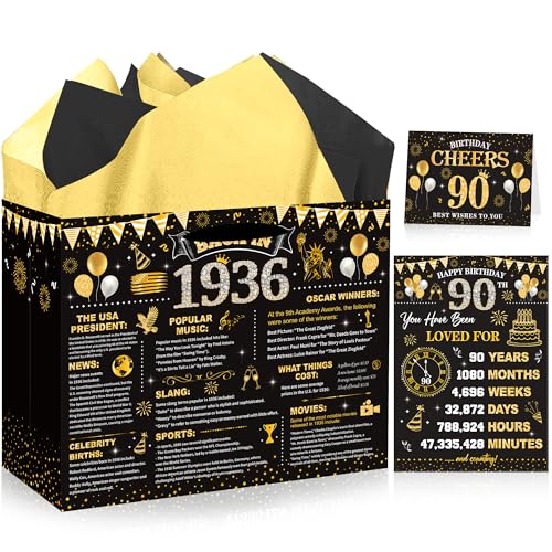 EoBeCy 90th Birthday Gift Bags for Men Women