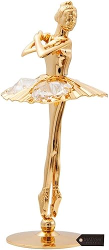 Miniatura 2 de Matashi Figura de bailarina chapada en oro de 24 quilates con brazos cruzados, decoración de mesa con tachuelas de cristal, regalo pensado para