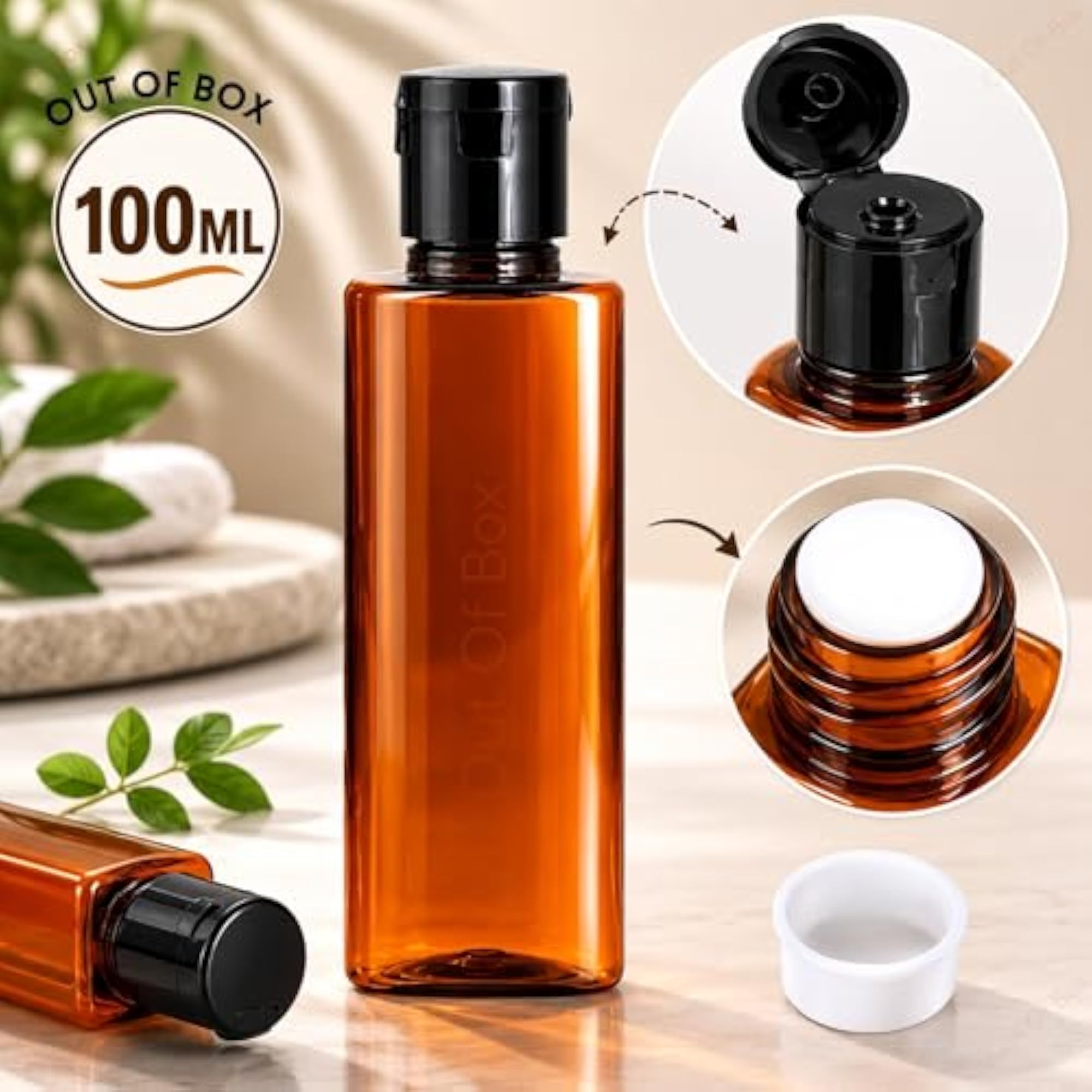 100ml Amber Plastic Flip Top Bottle with Stopper