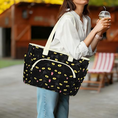 Sac cabas chat noir en textile matelassé grand format - 3