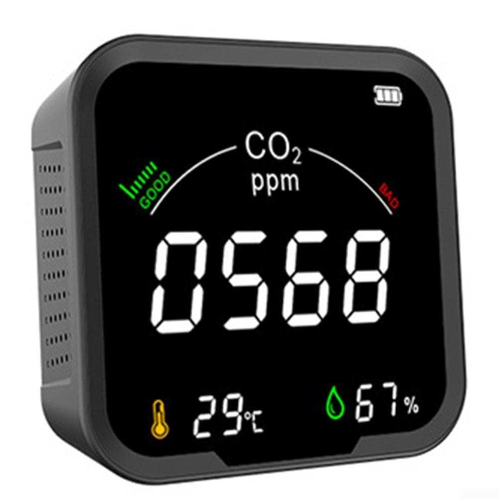 WiFi para monitor inteligente, detector de calidad del aire 3 en 1 con sensor de temperatura y humedad, muestreo rápido de 5 segundos, alarma recargable USB-C para casa, oficina, coche, viajes (blanco