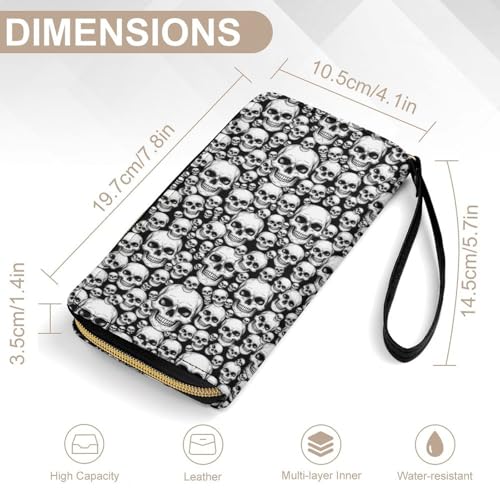 Women's Clutch Wallet with ID Pockets, High Capacity Leather, Perfect for Travel, Seamless Skull2