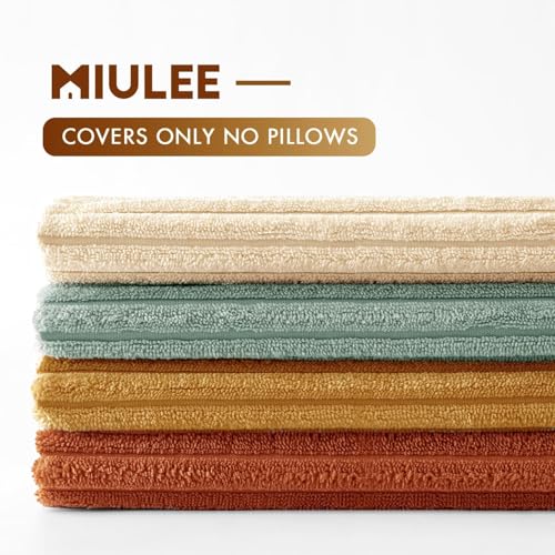 Image of MIULEE Boho Farmhouse Throw Pillow Covers 20x20 Inch Set of 4 Modern Natural Decorative Cushion Covers Soft Corduroy Home Decor for Spring Couch Bed Sofa Living Room Teal-Rust Gradient Series