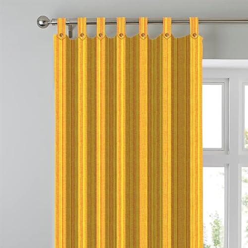 Image of Yaweh Cotton Striped Room Darkening Loop Type Window Curtain- 4 Ft X 5 Ft Set of 2 Pieces(Yellow), Opaque, Tab Top Curtains (yelloww, Window)