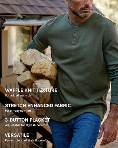 INTO THE AM Long Sleeve Waffle Henley Shirts for Men S-4XL Men's Soft Thermal Cotton Fall Shirts4