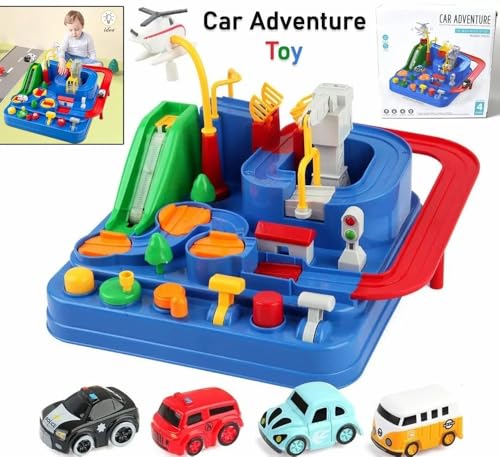 Image of Storio Car Race Tracks for Boys, Adventure Toys for 3+ Year Olds, City Rescue Vehicle Puzzle Playset for 3-7 Year Old Boys|Stem, Montessori, Fine Motor Skills Development Toy, Multicolor