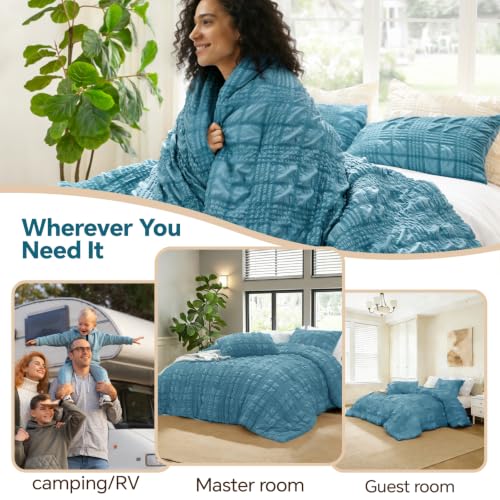 Image of BEDELITE King Size Comforter Set, Seersucker Bedding Set 3 Pieces, Blue Fog | All Season Use, Machine Washable, Soft and Lightweight, Ruched Comforter for Bedroom, Wrinkle-Resistant, Cozy and Stylish