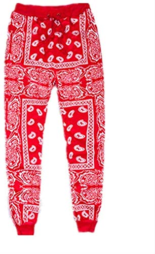 Unisex Man and Woman National Style Skateboard Loose Hip Hop Swag Bandana Jogger Pants Red Large
