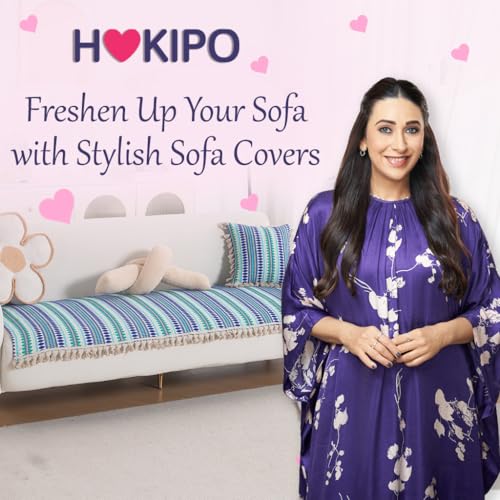 Image of HOKIPO 'Artisan Boho Series' Sofa Cover Mat with Tassel | 450 GSM Cotton Acrylic Jacquard for 1 Seater Sofa, Royal Blue (IN-901-A2*S)