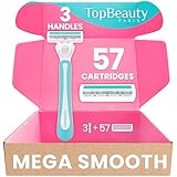 TopBeauty Paris - Maquinilla de afeitar delgada para mujer - Maquinilla de afeitar manual con recambios (3 asas + 57 cartuchos reemplazables) - Tecnología de 3 cuchillas - Buen precio - Maquinilla de