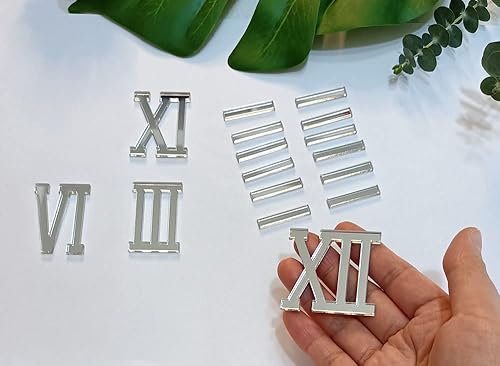 Miniatura 3 de Yuxuanish Material acrílico números romanos para reloj (espejo plateado)