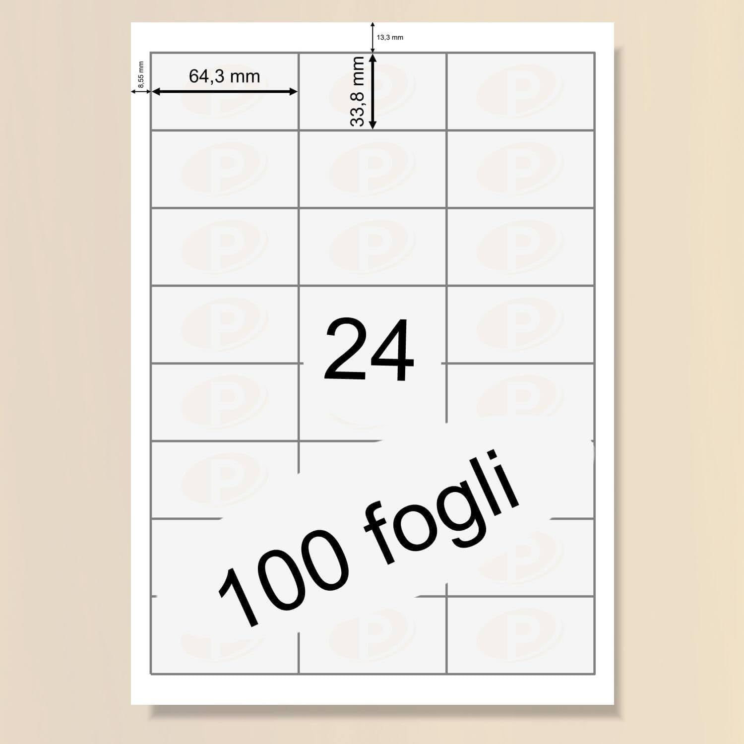 Printation Etichette adesive 64,3 x 33,8 mm bianche stampabili – 12000 Etichette Universali 64,3x33,8-500 fogli A4 3x8 – 24 Etichette per Foglio, Bianco - Etichette indirizzi da stampare Amazon FBA