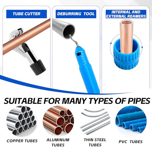 Image of Tube Bender Kit, for 1 /4 inch-7 /8 inch O.D. 90 Forward /Reverse Bending Ratcheting Tubing Bender Set, with 7 Heads,Deburring Tool,Inner Outer Reamer,for HVAC,Air Conditioning and Plumbing Repair