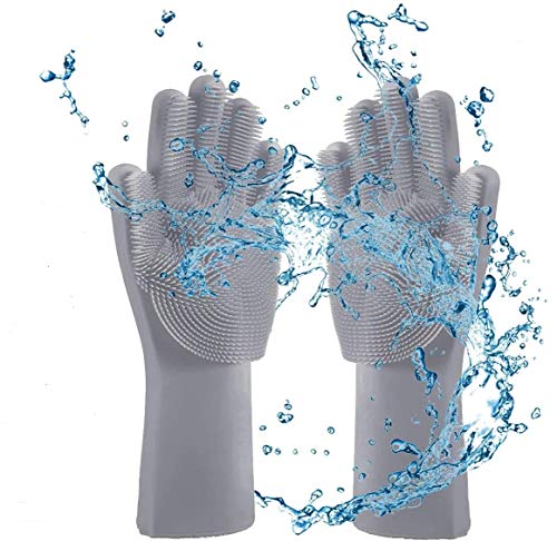 Preisvergleich Produktbild JUSUNG Spülhandschuhe, wiederverwendbar, Silikon, Reinigungshandschuhe, Verbrühschutz, magische Waschhandschuhe für Küche, Geschirr, Gemüse, Obst, Haustiere, Autos, 1 Paar