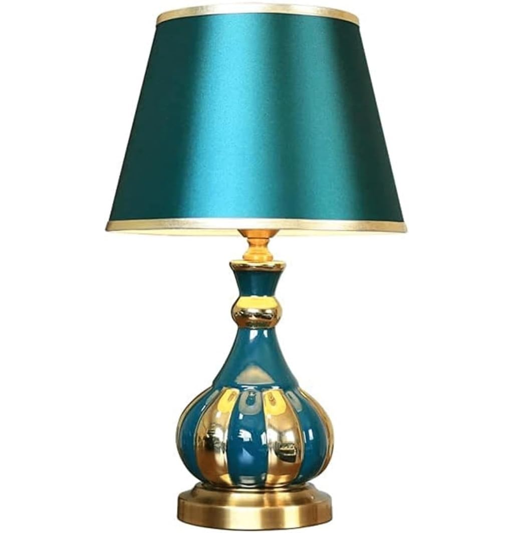 AZHKJKZH Table Lamp Ceramic Table Lamp Fabric Lampshade Desk E27 Light Nightstand Eye Protection For Home(Blue,Dimmer Switch)