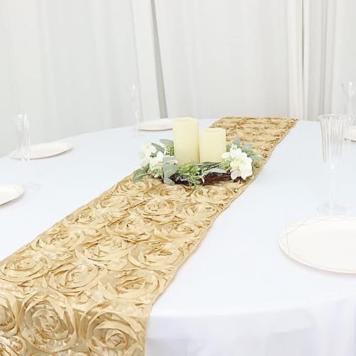 Balsa Circle 14 x 108-Inch Champagne Raised Roses Table Top Runner - Wedding Party Reception Occasions Linens Decorations