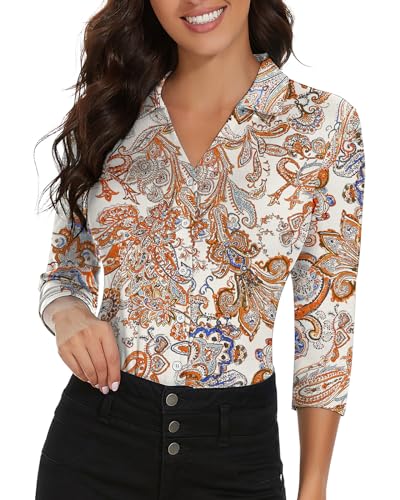 Image of Soneven Womens Golf Polo Shirts 3 /4 Long Sleeve V Neck Button Down Shirts Business Causal Work Blouses Tops
