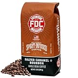 Fire Department Coffee - Salted Caramel Bourbon Coffee - Gives Back to Firefighters - Premium Bourbon Infused - Whole Bean Medium Roast - Non-Alcoholic - Roasted in the USA - Veteran Owned - 12 oz