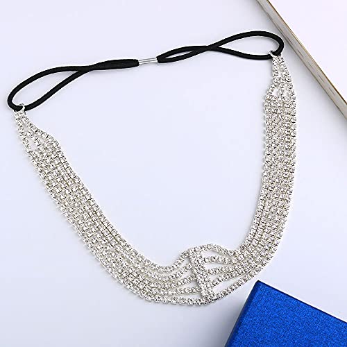 Stonefans Rhinestone Layered Headpiece Silver Bridal Elastic Headbands Glitter Stretch Hair Accessories Jewelry For Women And Girls #TOP2