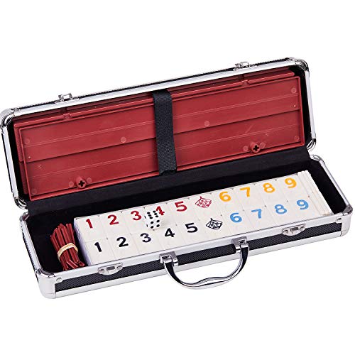 Doublefan Rummy 106 Tiles Large Rummy With 4 Sturdy Racks& Instructions Rummy Tiles With Aluminum Case Suit For 2-6 Players #TOP6